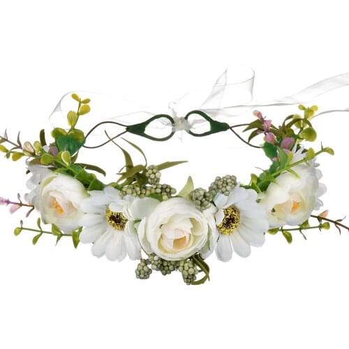 Bride Bridesmaid Simulate Flower Crown Head Wreath Tiara Hairband Floral Wedding Beach Travel Headdress Holiday Hair Accessories