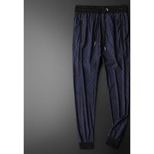 2021 summer new quality light and silky sports and leisure trousers trend printing blue large size tie-pants mens trousers