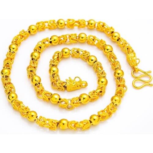 New Colar Punk Hiphop Vintage 24K Gold Dragon Head Long Beads Chain Men Necklace Boy Jewelry