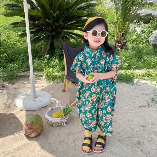 2021 Summer New Arrival Girls Fashion Floral Overalls Kids Jumpsuit
