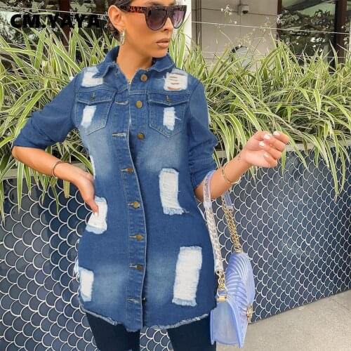 CM.YAYAY Fall Women Denim Coat Long Sleeves Single Breasted Bandage Blackless Long Jacket Autumn Black Street Wear Casual