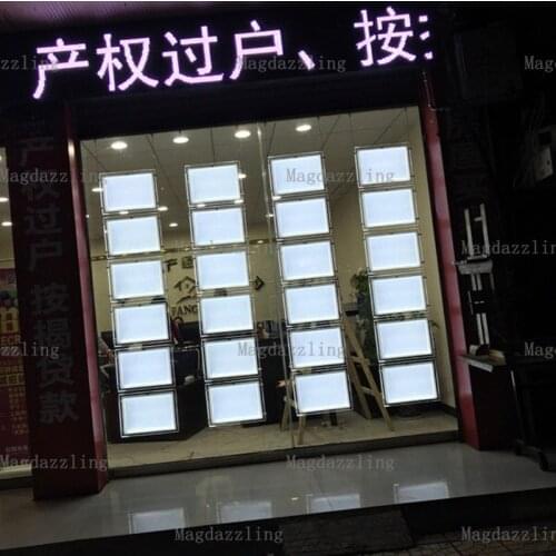 Landscape A4 Single Sided Cable Wire Hanging Display System Kits,Real Estate Agent LED Window Display Acrylic LED Poster Frames