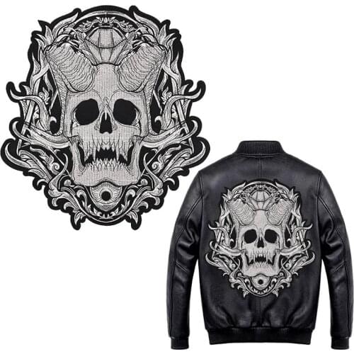 Hot large Embroidery Floral skull Patches Motif Applique Iron on Stickers for Jacket Back Punk Bike Badges