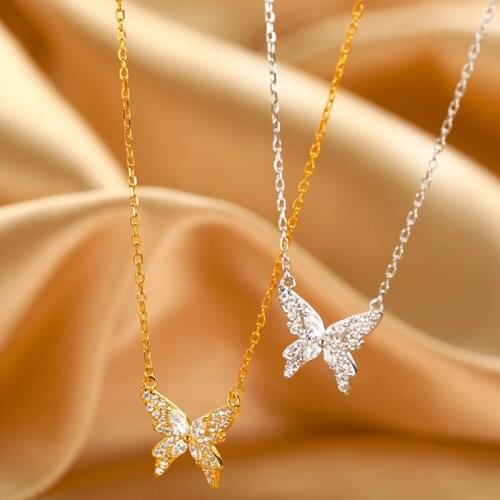 A Girl' Hot Butterfly Clavicle Chain Necklace For Women Micro-inlaid Shiny Zircon Wedding Jewelry Gifts 2021