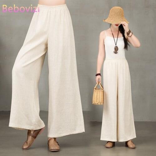 2021 Cotton and Linen Loose Wide-leg Pants for Women Spring Summer Autumn Casual Yoga Pants Bottoms Traditional Chinese Clothes