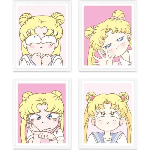 Cute and Beautiful Girl Anime Canvas Printing, Japanese Black and White Wall Poster Art, Home Decoration Aesthetics