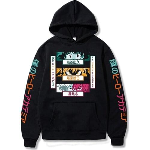 Autumn Hot Comic My Hero Academia Hoodies Men Women Sweatshirts Hip Hop Kids Hooded Casual Boys Girls Black Pullovers Streetwear