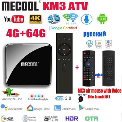 MECOOL KM3 ATV Androidtv G00gle Certified Android 9.0 TV Box 4GB RAM 64GB Amlogic S905X2 4K Dual Wifi Set Top Box KM9 Pro 4G 32G