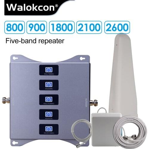 Five-Band B20 800/900/1800/2100/2600 CellPhone Cellular Amplifier GSM Repeater 2G3G4G Five-Band 4G Mobile Signal Booster LTE DCS