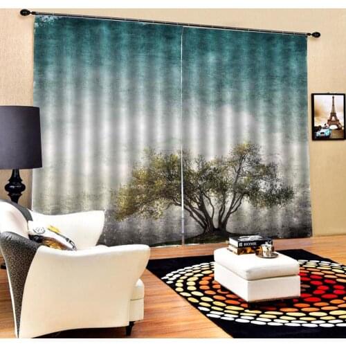 High quality custom 3d curtain fabric Vintage oil painting tree Curtains Decoration European 3D Curtain For Living room Blackout