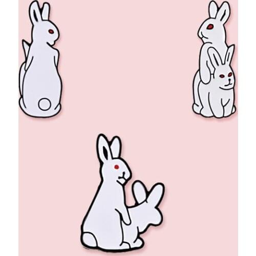 3 style Rabbit Brooches for Women Metal Pins Animal Jewelry Button Enamel Pin Denim Jackets Funny Fashion Jewelry for friend