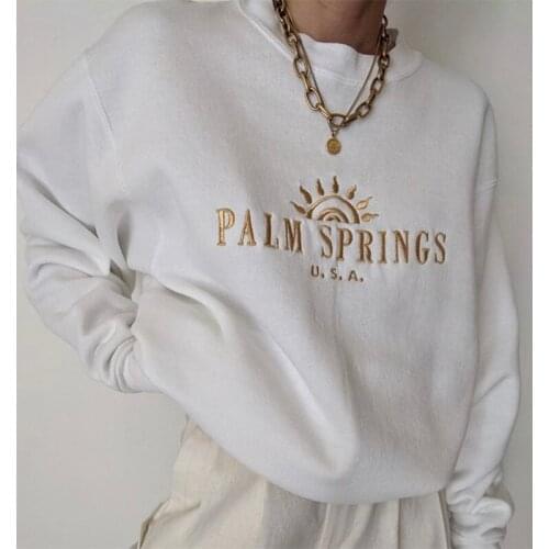 B-TOTO American Retro White Embroidery Round Neck Sweater Women Ins Tide Spring And Autumn Thin Top