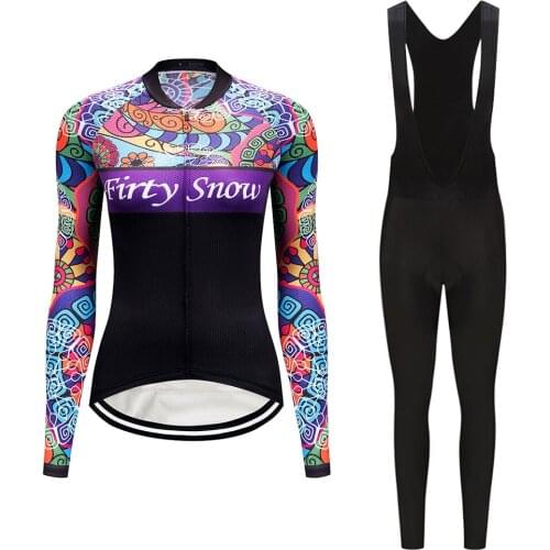 Women Sun-Proof Cycling Jersey Set 2021 Long Sleeve Road Bike Clothing BIB Gel Kit Female Bicycle Clothes MTB Suit Uniform Dress
