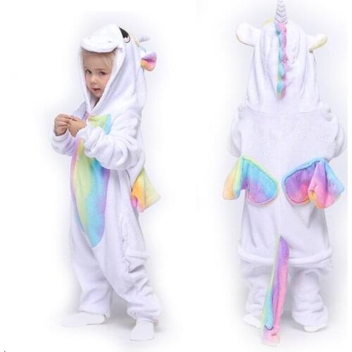 Winter pajamas for kids Cartoon Onesies Warm Girls Boys kigurumi Flannel Pijama stitch Children Unicorn Sleepwear Hooded clothes