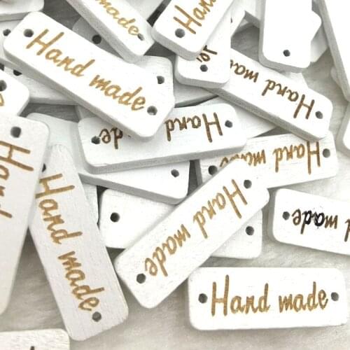 50Pcs Mix White "Handmade" 2 Holes Wood Sewing Buttons scrapbooking WB358