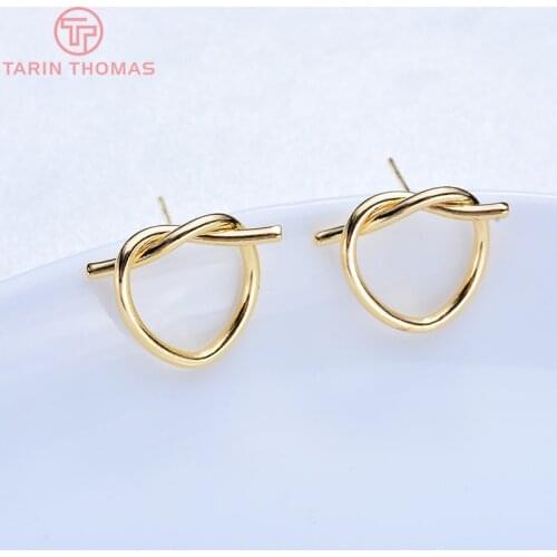 6PCS 15x18MM 24K Gold Color Plated Bow Heart Stud Earring High Quality DIY Jewelry Making Findings