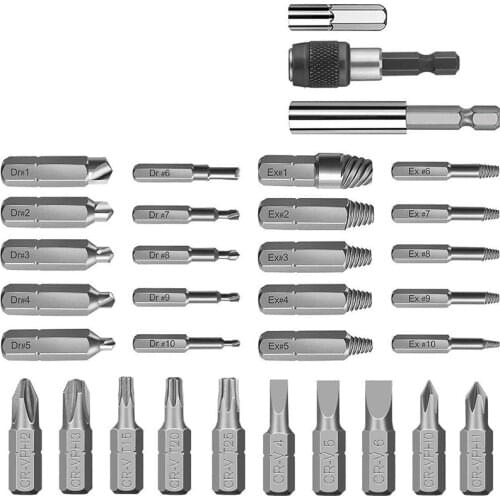 TOP Daed Screw Extractor, Bolt Extractor Kit 33 Pieces with netic Extension Bit Holder, Socket Adapter for Broken Screw an