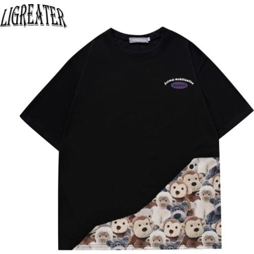 2021 New Cotton T-shirt Cute Monkey Print Tshirt Trendy Hip Hop Harajuku Tshirts Men Couple Loose Drop Shoulder Tops Tees INS