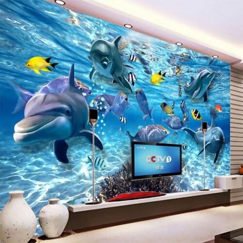 HD Underwater World Deep-sea Fish Photo Wallpaper 3D Stereo Cartoon Mural 3D Kids Room Living Room TV Sofa Backdrop Wall Decor