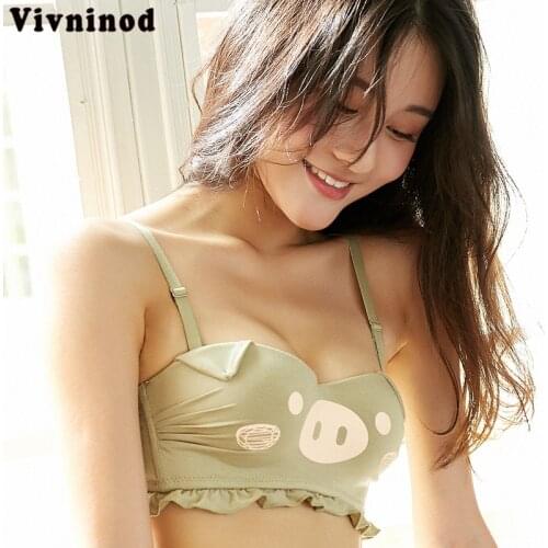 Cotton Cute Pig Sexy Bra For Women Lingerie Super Push Up Top Wireless Underwear New Bralette Sleep Small Size Bra 1/2Cup AB cup