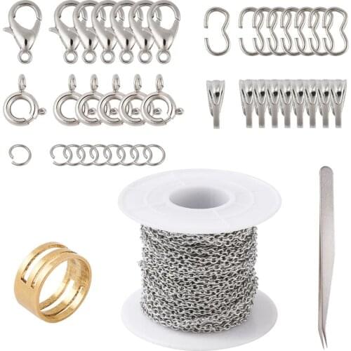 Stainless Steel Cable Chains with Spring Ring/Lobster Claw Clasps Link Connectors Snap on Bails For DIY Necklace Making Findings