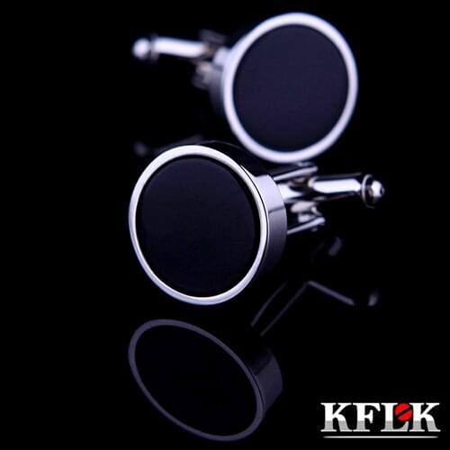 KFLK 2020 Luxury shirt cufflink for mens gift Brand cuff button Classic Black Round cuff link High Quality abotoaduras Jewelry
