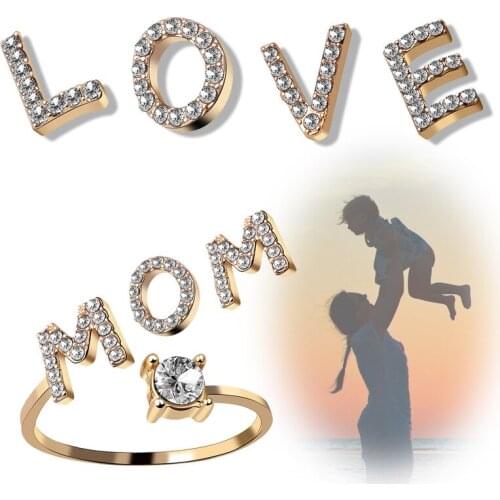 LOVE Letter Gold Color Metal Adjustable Opening Ring Initials Name Alphabet Female Creative Finger Rings Trendy Party Jewelry