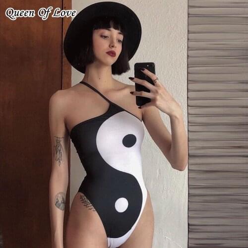 Sexy Party Club Bodysuits For Women Summer 2021 New Eight Diagrams Print Backless Sleeveless Bodysuits Female Streetwears