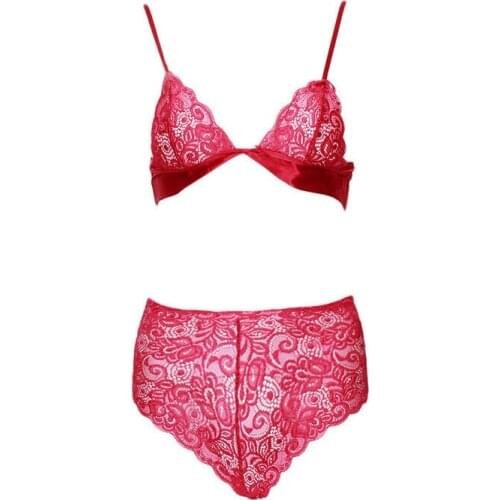 Womens Sexy Lace Push Up Bra Panty Sleep Underwear Two Pieces Bikini Set Deep V Briefs Bra
