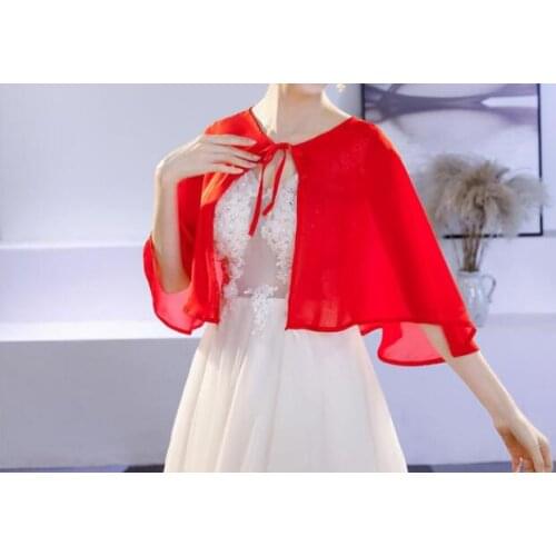 Red Wedding Bridal Shawl Elegant Lace Coat Wedding Accessories Wedding Dress Short Chiffon Shawl Wraps Shrug