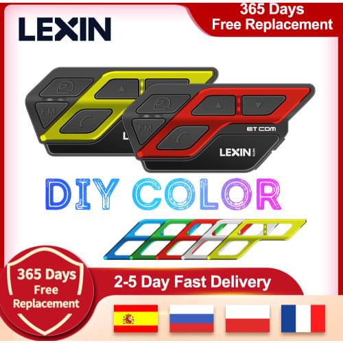2PCS Lexin ET Com Motorcycle Intercom Bluetooth 5.0 Helmet Headset Multicolor with FM Radio BT Wireless Intercomunicador Moto