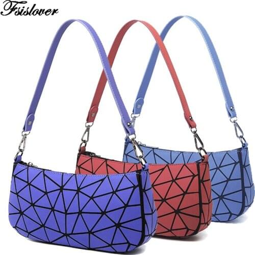 Retro Geometric rhombus Pattern Female Small Handbags Reflective Shoulder Bags Phone Purse Baguette Bag High Quality PU Leather