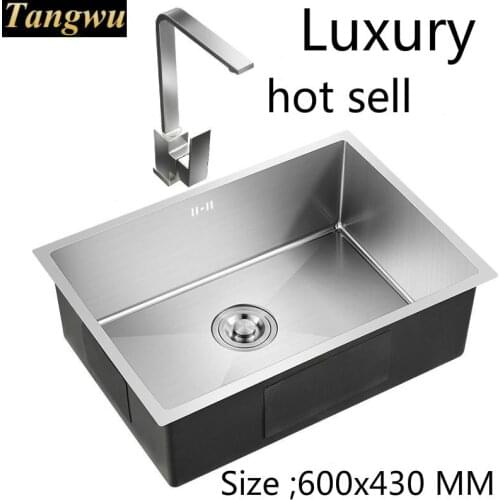 Free shipping Apartment luxury vogue kitchen manual sink single trough do the dishes 304 stainless steel hot sell 60x43 cm
