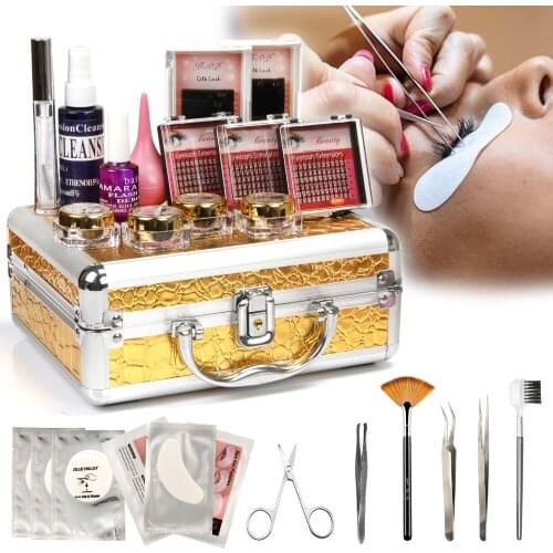 False Mink Eye Lashes Individual Eyelash Extension Glue Removal Kit in Gold Case #A158 set