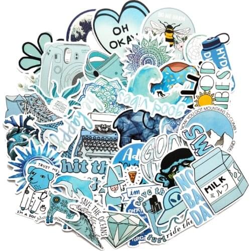 50PCS Cartoon blue INS Style Vsco Girl Stickers For Laptop Moto Skateboard Luggage Refrigerator Notebook Laptop Toy Sticker F5