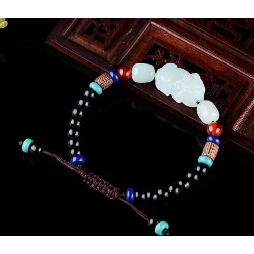 Natural Hetian White Jade Pixiu Bracelet Brave Troops Bead DIY Resizable Bracelets For Men Women Female Male Fine Jewelry