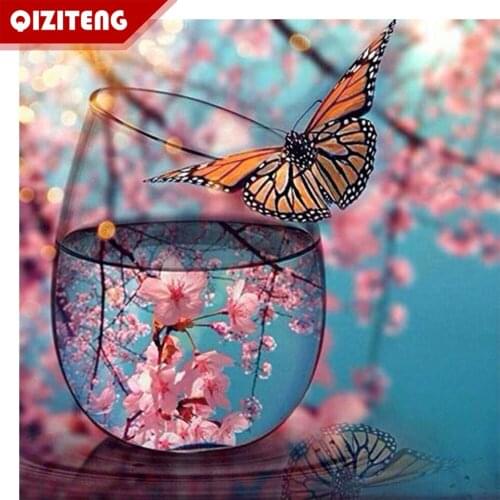 New 5D Diy Diamond Painting Cross Stitch Peach Blossom Butterfly Diamond Embroidery Crystal Round Rhinestone Mosaic Picture