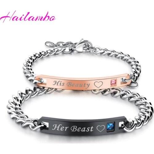 New Arrival 2020 His Queen Her King Lovers Bracelet His Beauty Her Beast Cute Romantic for Lovers Girl Boy Friend Bangle #B11