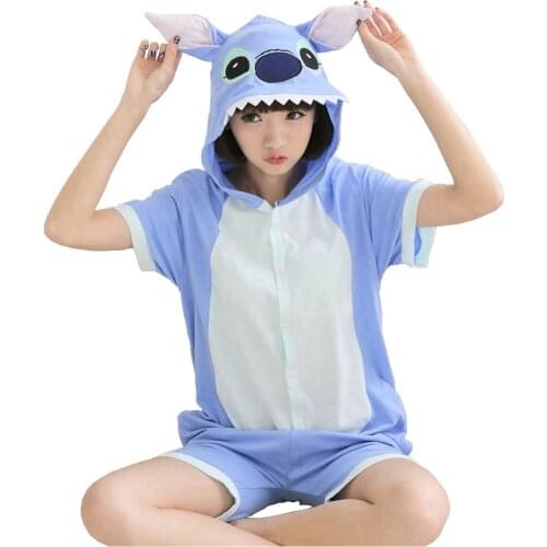 Kigurumi Stitch Pajamas Adult Animal Onesie Summer Sleepwear Women Men Cotton Homewear Cartoon Anime Cosplay Costumes