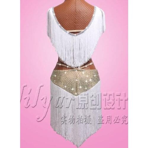 Latin Dance Dress Salsa Costumes white tassel fringe Latin Dresses ringe Charleston Flapper Great Gatsby Stage Dance Clothing