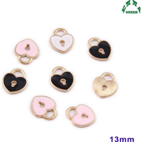 Lock Charms for Jewelry making Heart Charms Enamel Charms 10pcs 13mm Gold Charm Pendant for diy pink charm Pendant for Kids
