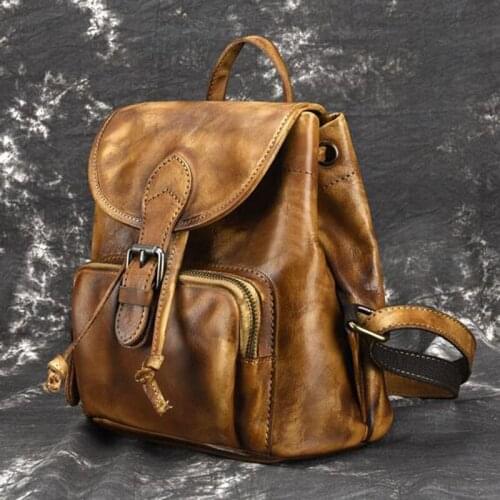 High Quality New Natural Skin School Rucksack Women Genuine Leather Backpack Girls Daypack Casual Retro Travel Leather Knapsack