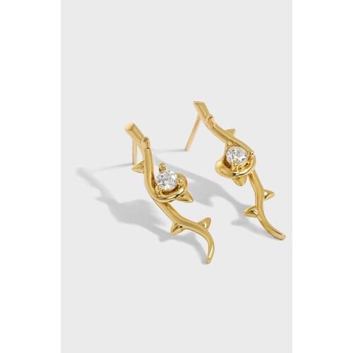 SHANICE 100% 925 Sterling Silver Stud Earrings INS niche design temperament all-matched rattan branches and micro-inlaid zircon