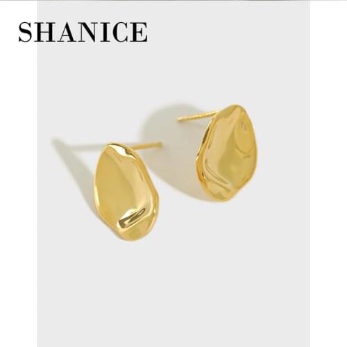 SHANICE Gold Color Authentic 925 Sterling Silver Irregular Concave-convex Small Stud Earrings for Women Sterling Silver Jewelry
