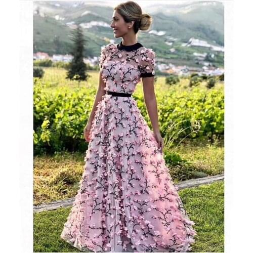 1 Yard 3D Chiffon Blue / Pink Lace Fabric With Blossom Flower Lace Applique tulle fabric for Party Dress Summer Evening Wear