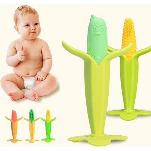 Silicone Baby Teethers BPA Free Baby Training Toothbrush Cartoon Corn Pea Toddler Teether Chew Toys Kids Tooth Pain Relief Tools