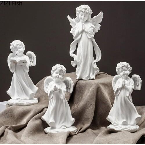 Nordic Resin White Angel Sculpture Crafts Ornaments Abstract Art Cute Wings Figure Statue Girl Room Decoration Home Accessories