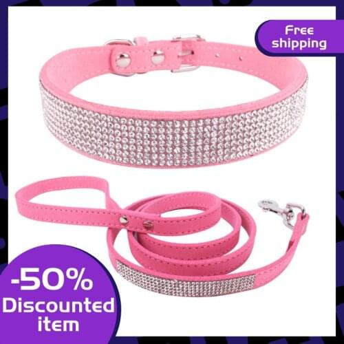 Rhinestone Dog Collar, Cute Dazzling Sparkling Soft Suede Leather Dog Cat Rhinestone Collar Crystal Diamond Pet Dog Puppy Collar