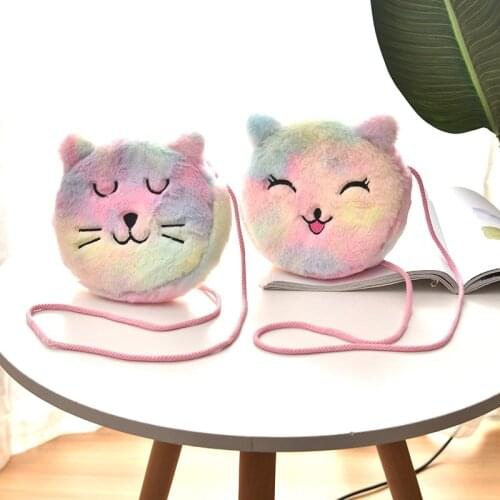 Cartoon Cat Plush Crossbody Bags for Girls Boys Cute Animal Messengers Bag Round Octopus Zipper Shoulder Handbags Purses 2021