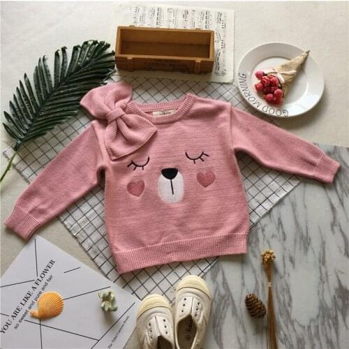 Tonytaobaby Fall and Winter Clothes New Style Baby Girls Laziness Bear Pink Sweater Baby Girl Sweater